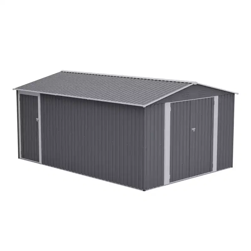 10 x 14 FT Outdoor Metal Storage Shed, Large Garden Shed Tool Shed with 3 Lockable Doors & Side Door, 4 Air Vents