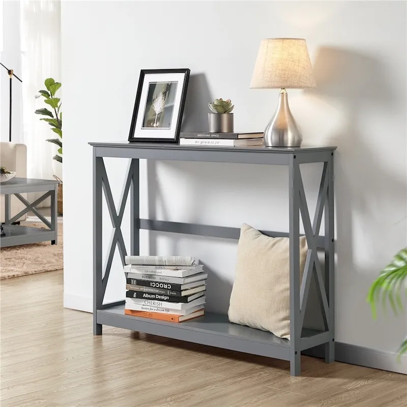 Grey/Black/White 2-Tier X-Design Console Table for 1