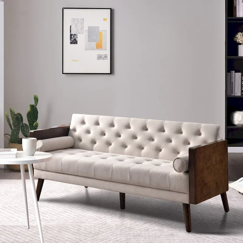 Beige Convertible Futon Sofa Bed, 2-Seater