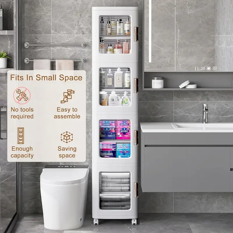 Javlergo 65 Narrow Tall Storage Bin, 4 Tier Foldable Kitchen Storage Cabinet Organizer,Freestanding Kitchen Pantry