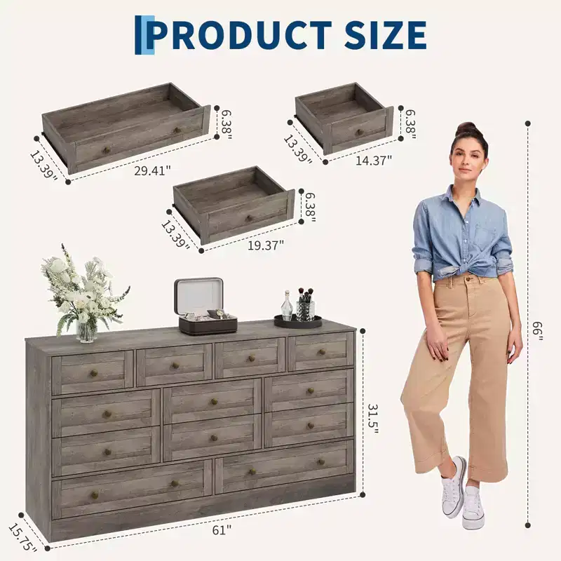 GustoWave Modern 12 Drawers Dresser Wood Dressers for Bedroom, Wooden Chest of Drawers Clothes Storage Organizer for Living Room, TV Stand Dresser