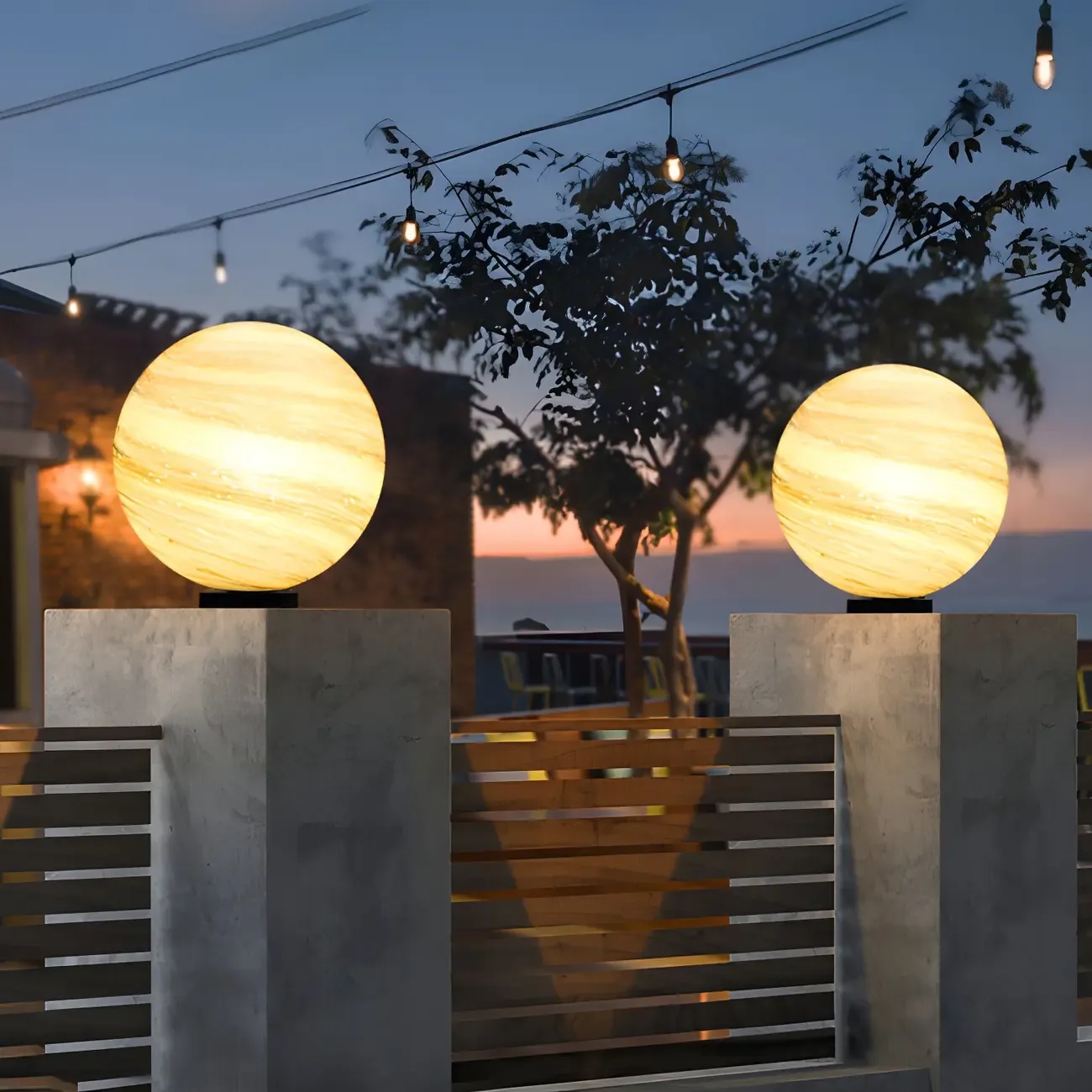 Yellow and Blue Glass Planet-Theme Globe Shade Post Cap Light