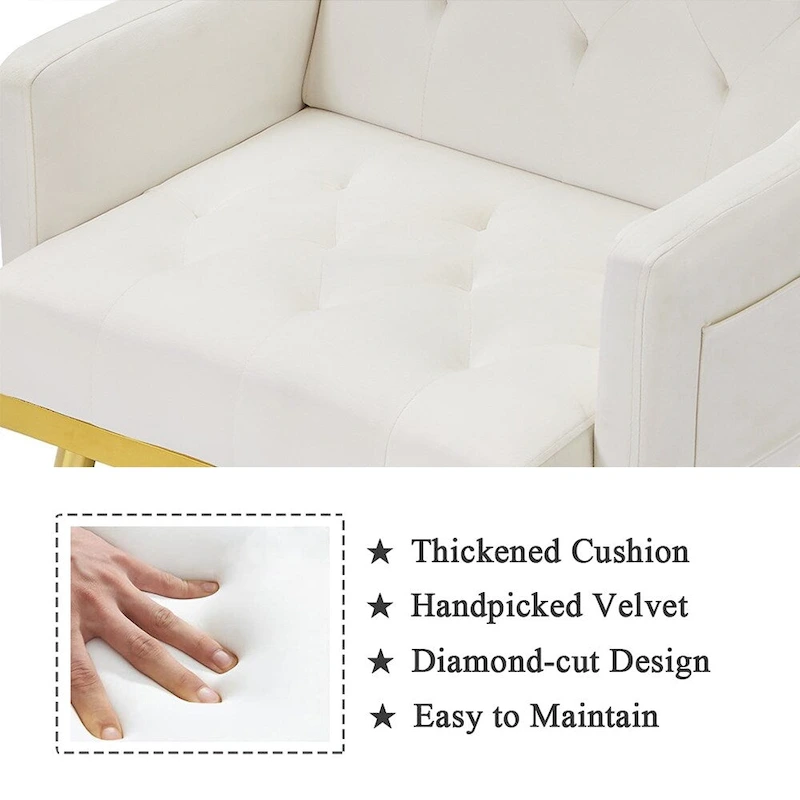 Velvet Accent Chair, Comfy Tufted Upholstered Armchair, Gold Legs - 28.7W