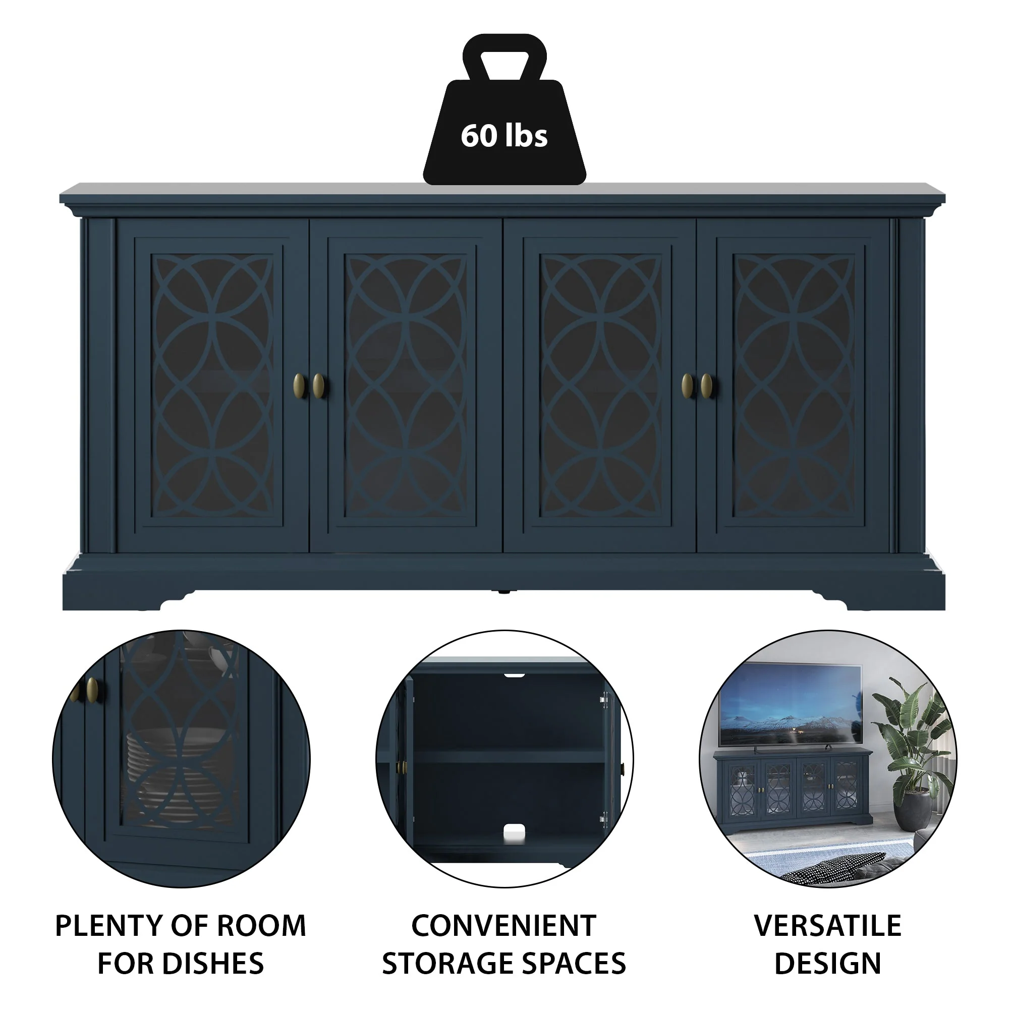 Classic Tempered Glass Design Doors TV Stand Media Console