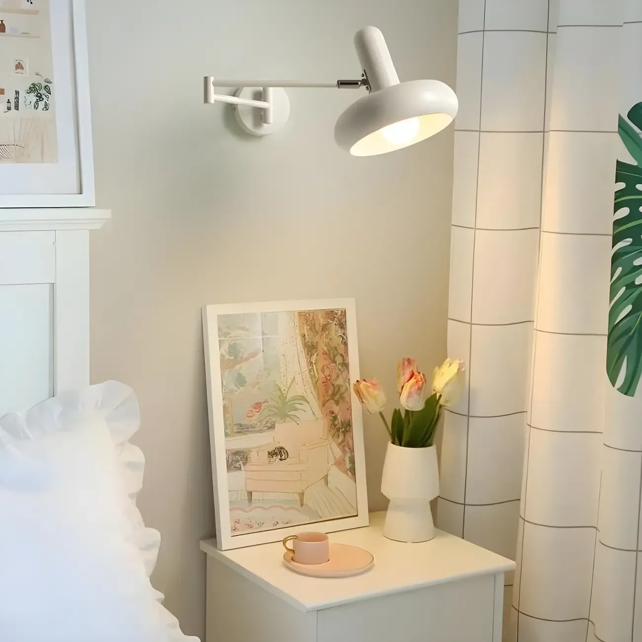 Modern White Adjustable Swing Arm Wall Light