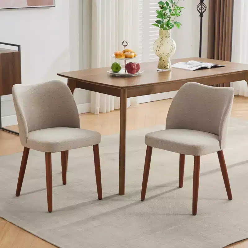 Modern Wingback Dining Chairs Set of 2, Upholstered Linen Kitchen Chairs with Thick Cushions, Ergonomic High Back and Rubberwood Legs