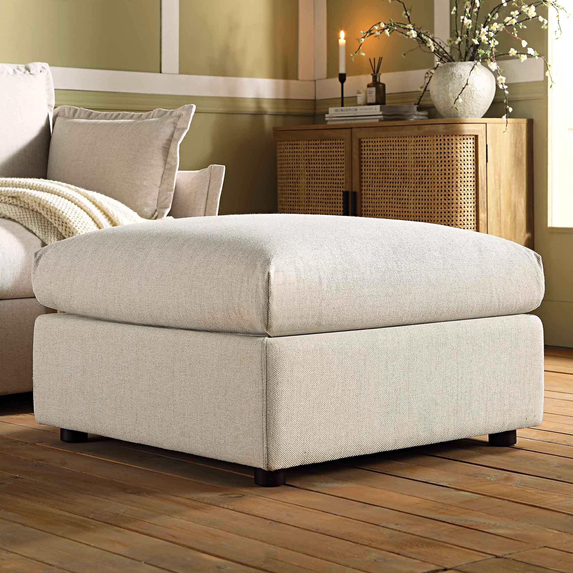 Beige Fabric Pouffe
