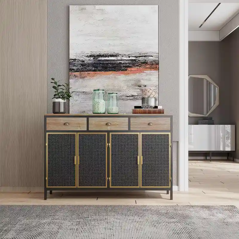 Dark Gray Modern Sideboard with Drawers and Cabinets