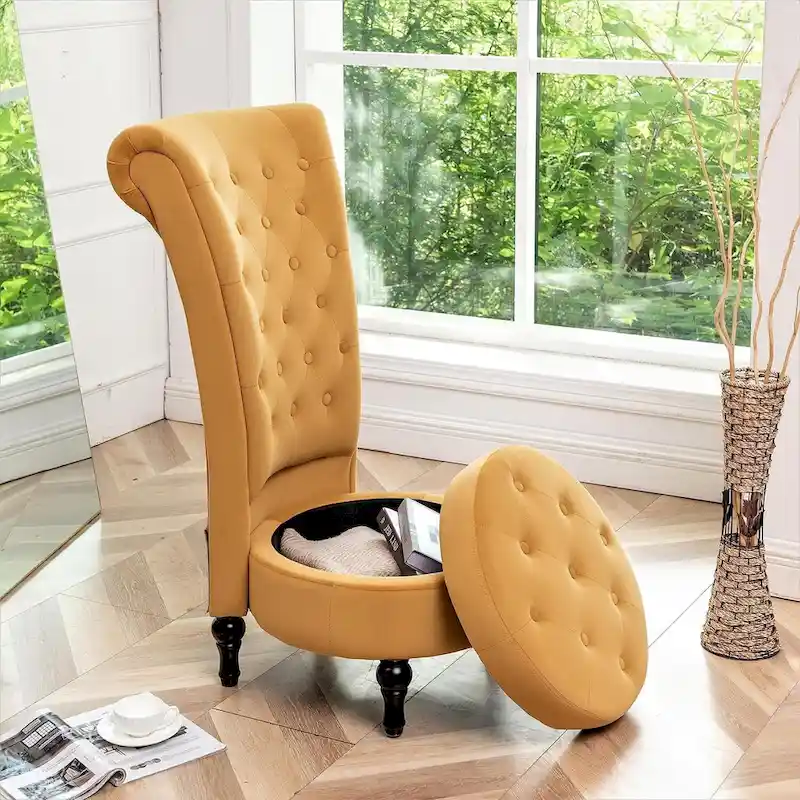 Velvet High Back Vanity Chair - Multiple Colors, Tufted Design, Single Seat