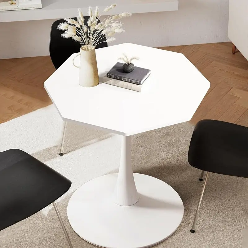 Modern Minimalism Style 31.5 Octagonal Dining Table with MDF Top and Pedestal Metal Base, Tulip Small Bar Table