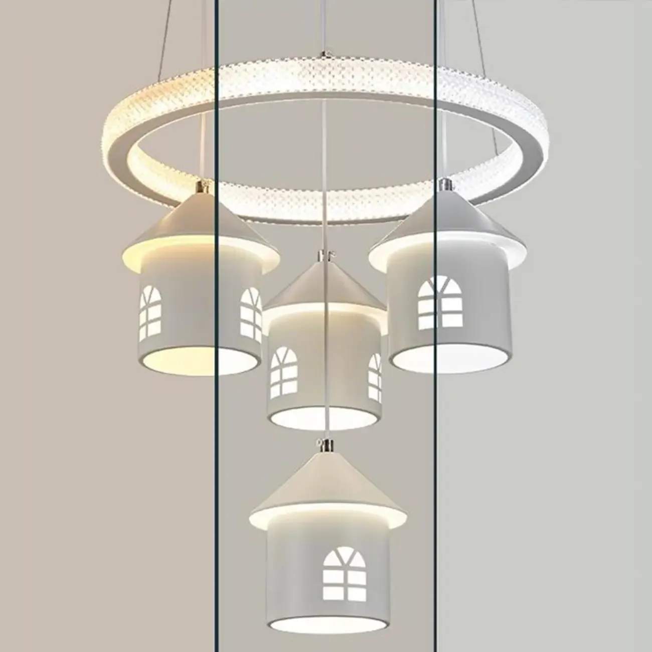 Modern 4-Light LED Chandelier with Unique House Design