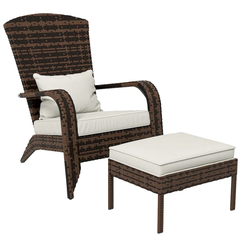 Patio Wicker Adirondack Chair with Ottoman