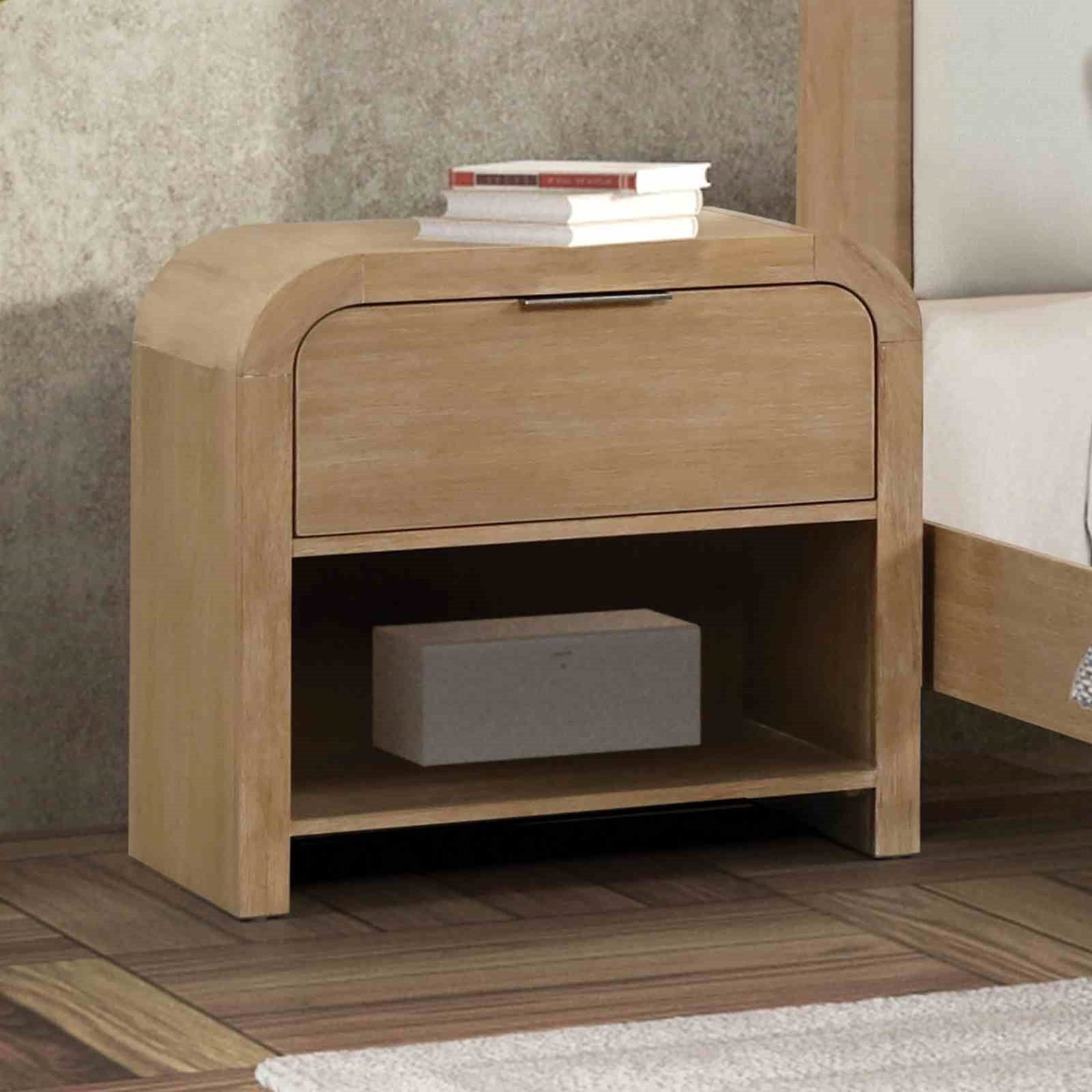 Contemporary Modern Curve Natural Finish Nightstand