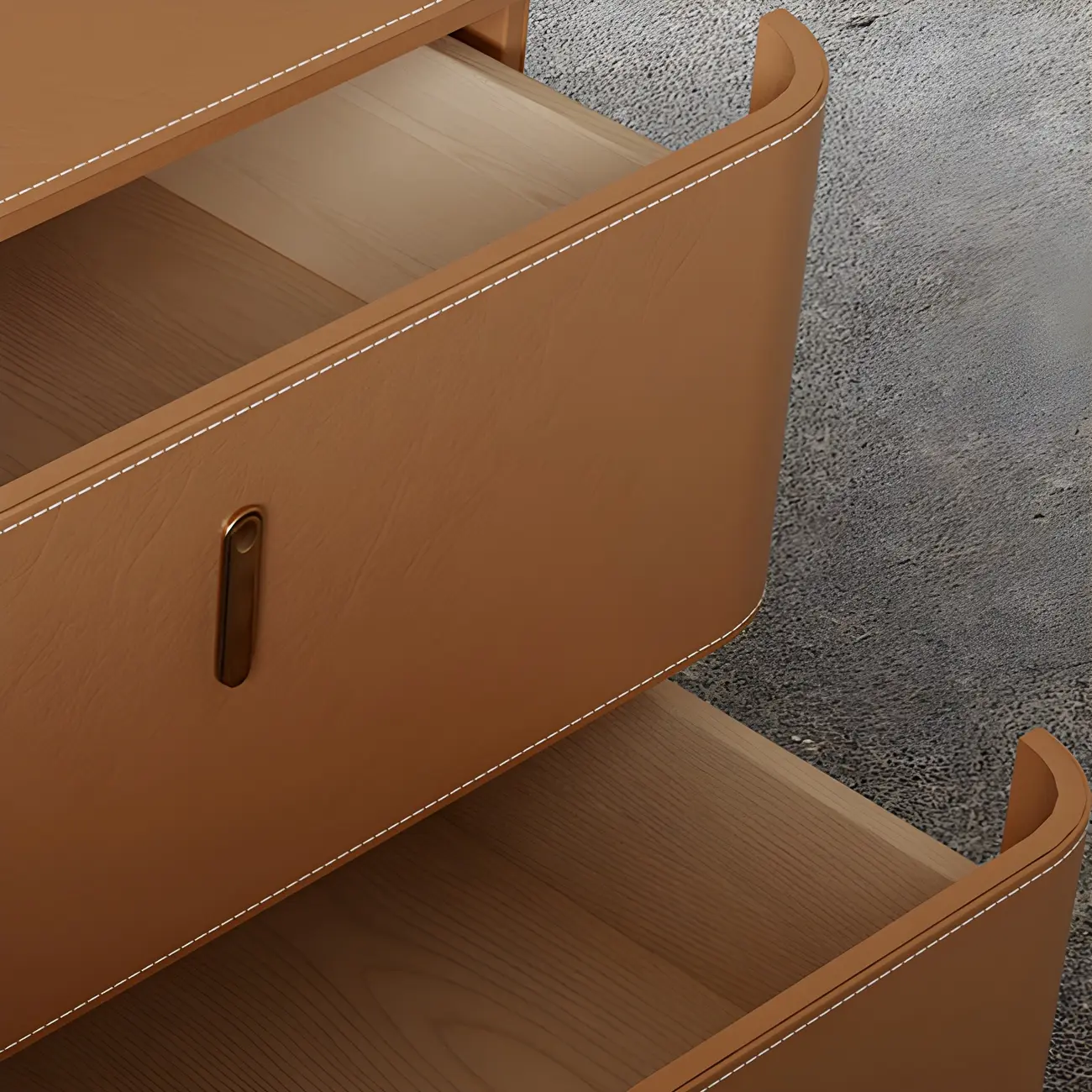 Modern Black Faux Leather Top Wood 2-Drawer Nightstand