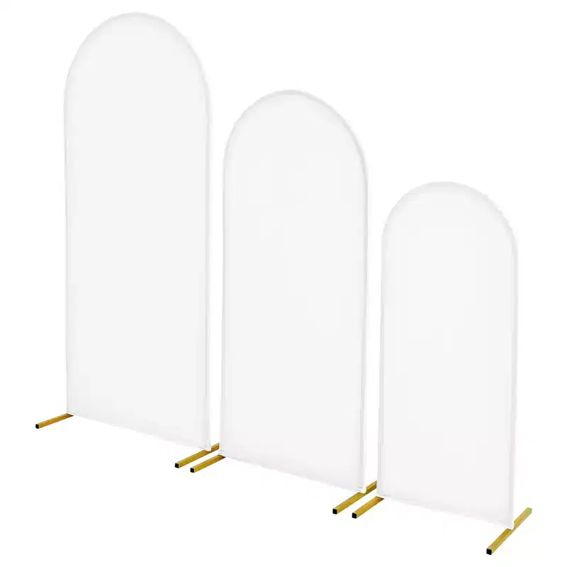 VEVOR Arch Backdrop Stand, Set of 3, 6/5/4 ft, Stable Structure, Easy Assembly, Gold Metal Arch Backdrop Stand with Cover, for Wedding, White & Gold