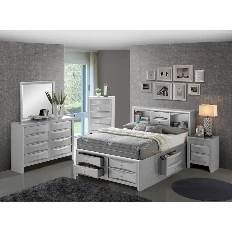 Silver Champagne / White / Cherry / Black / Cappuccino / Gray King Panel Storage Bed – 1 or 2 Person