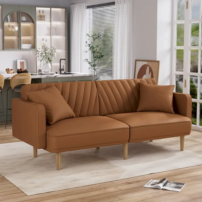 Upholstered Tufted Convertible Futon Sofa Bed, Velvet Sleeper Couch, 3 Seater Tufted Sofa with Adjustable Backrests