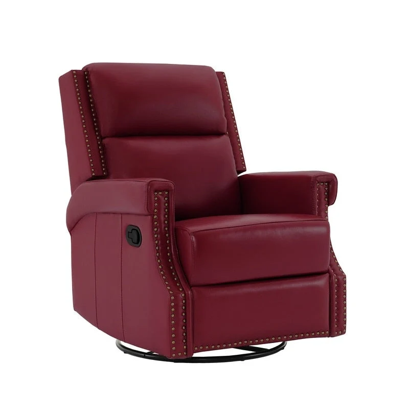Genuine Leather Manual Rocking Recliner with 360-degree Metal Swivel Base