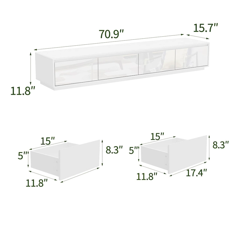 Illuminated White High Gloss Television Entertainment Center Console