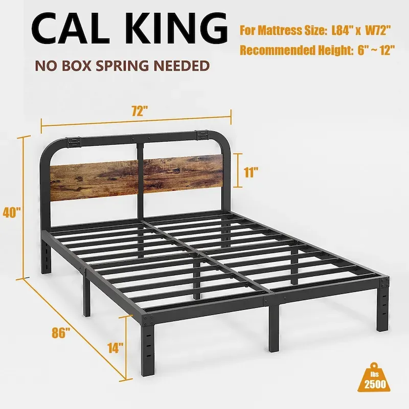 Heavy Duty Anti-Sway 40 Inch Iron Bed With Solid Wood Headboard