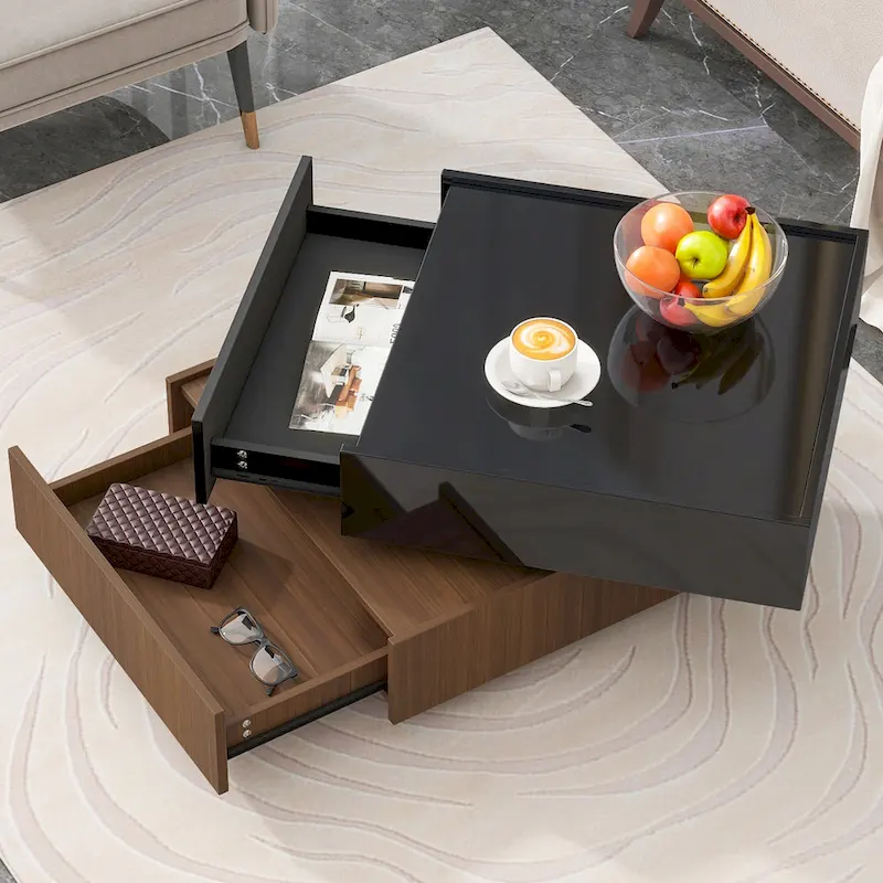 Rotating Coffee Table with 2 Drawers