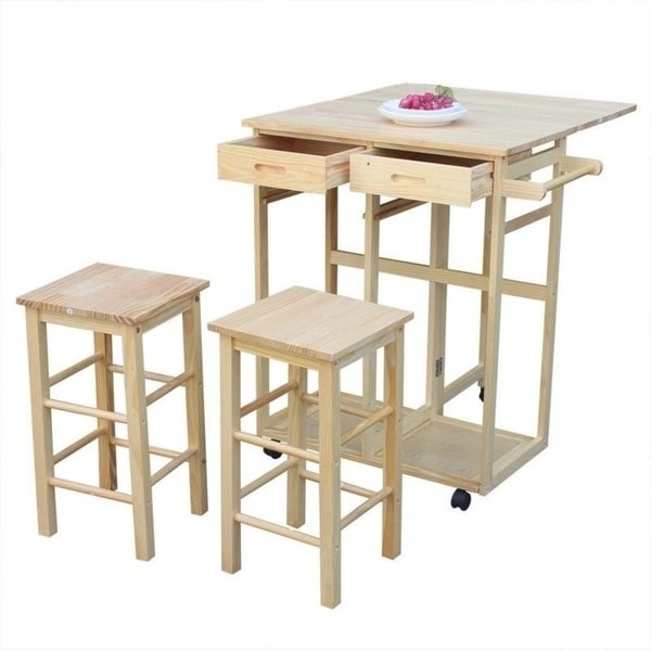 Carson Carrington Dalur 3-piece Foldable Rolling Wooden Kitchen Cart