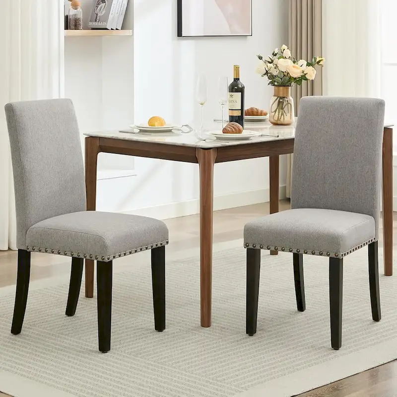 Modern Fabric Dining Chair Set of 4, Upholstered Kitchen Chair with Curved Backrest Wood Legs