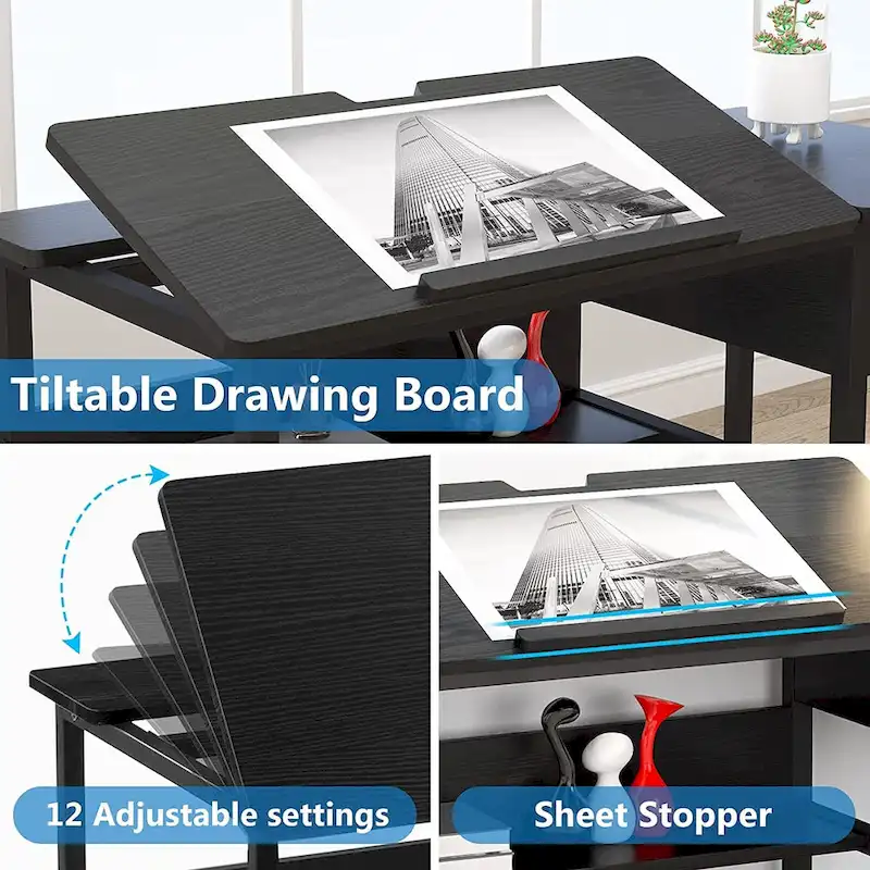 Drafting Table Drawing Computer Desk Artist Craft Table with Adjustable Top