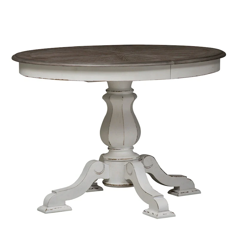 White Pedestal Dining Table with 4 Upholstered Chairs