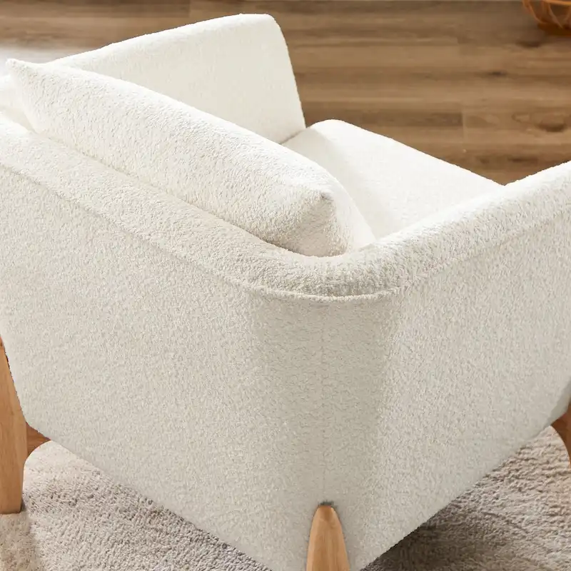 Mid-Century Modern Upholstered Accent Armchair with Rubber Wood Legs