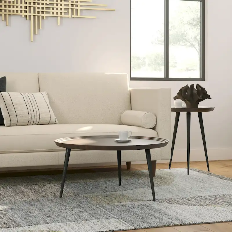 Cognac Round Coffee Table with Metal Legs - 30