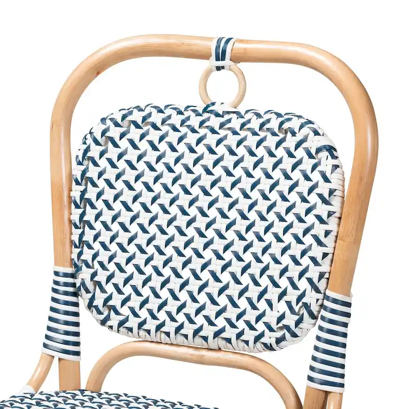 Luciana Modern French Blue and White Weaving Natural Rattan Bistro Chair