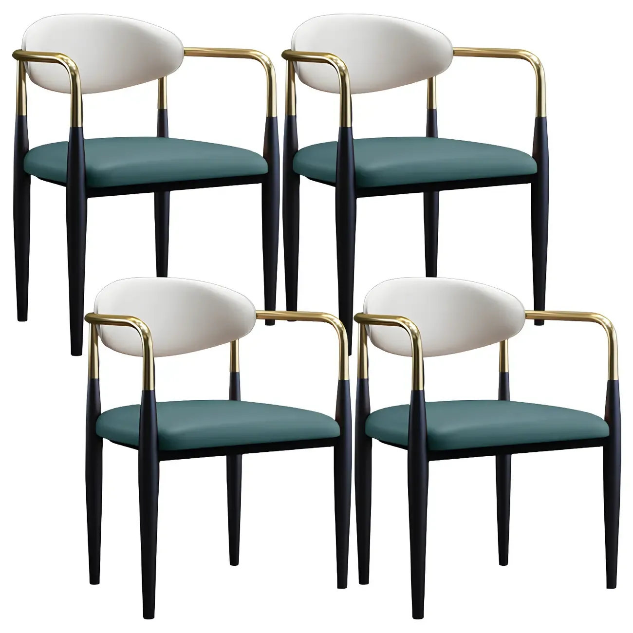 Curved Metal Legs Faux Leather Armrest Dining Chair