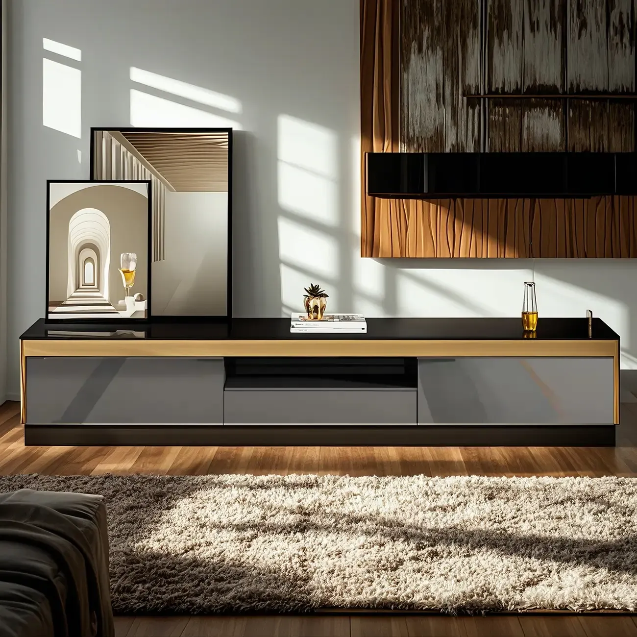 Glam Glass Mirrored TV Stand with Drawers for Living Room
