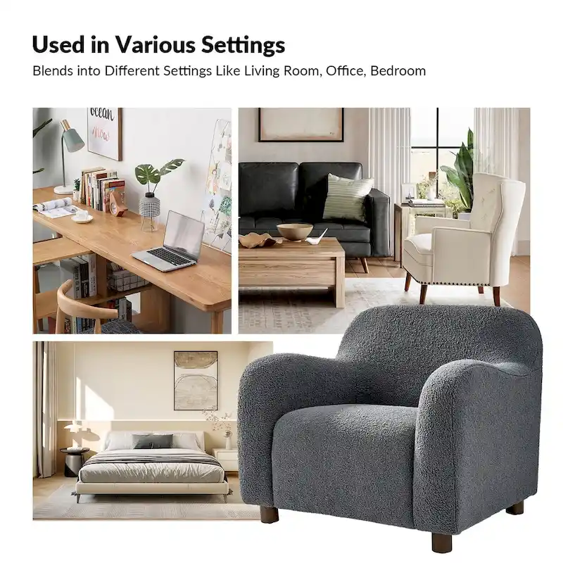 Wayne 35  Wide Boucle Upholstered Teddy Accent Chair with Solid Wood Legs by HULALA HOME