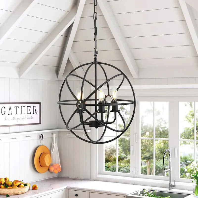4-Lights Geometric Round Shade Pendant Lighting - 16.5 D4.7 W63.8 H(Adjustable)