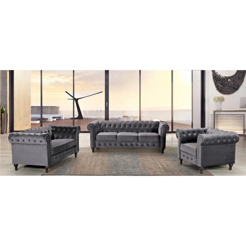 Brooks Classic Chesterfield 3-Piece Living Room Set-Chair Loveseat & Sofa
