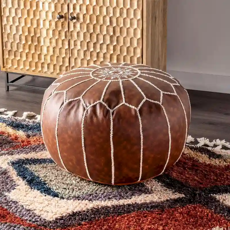 Classic Moroccan Faux Leather Ottoman Pouf – Lightweight, Multiple Colors
