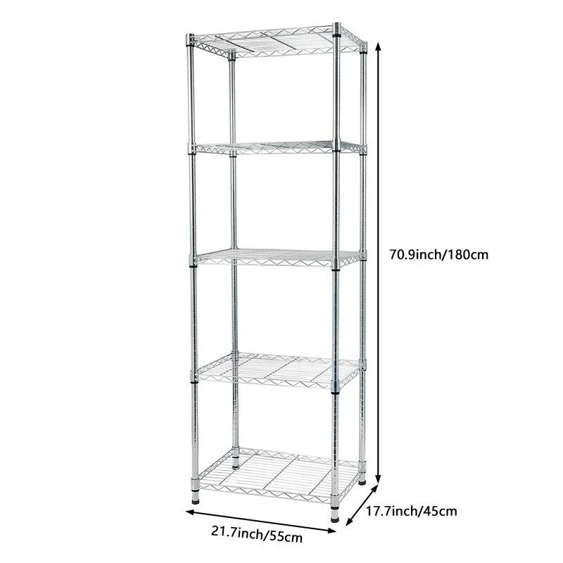 5-Tier Adjustable Steel Wire Shelving Silver
