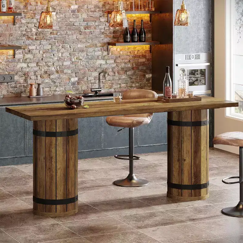 Lantine Industrial 70.9-Inch Bar Table, Counter Height Pub Table, Rectangular Home Bar Unit for Living Room, Small Bars