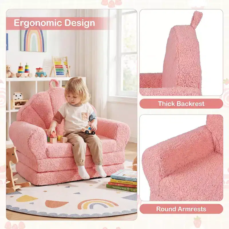Costway Fold-out Kids Sofa 2-in-1 Convertible Toddler Couch & Lounger with Non-slip Base Beige/Green/Pink