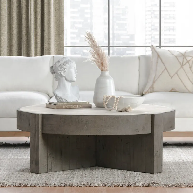 Classic Home Sonoma 52 Round Reclaimed Pine Coffee Table in Distressed Gray