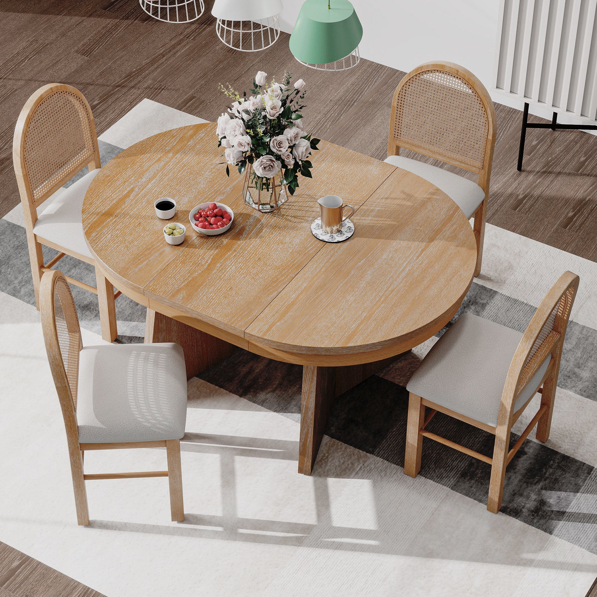 Walker Edison | Extendable 5-Piece Round Dining Table Set for 4
