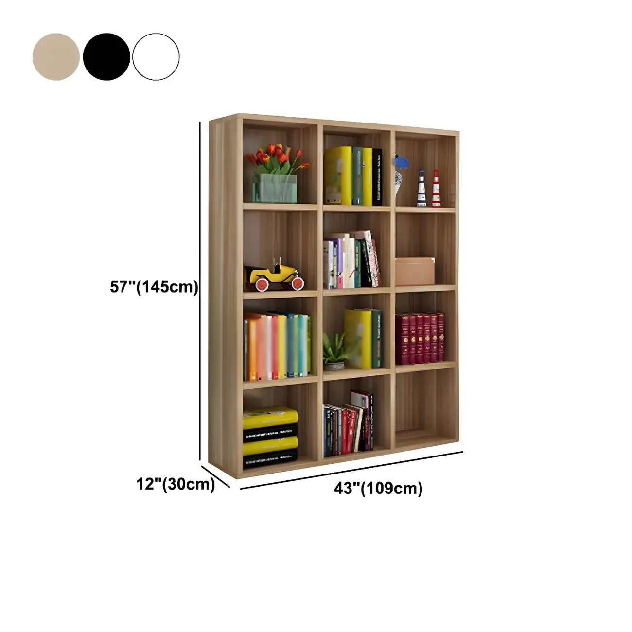 Scandinavian 3-Tier Black Cube Wood Bookcase