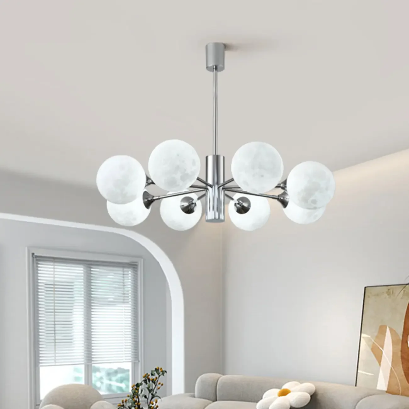 Modern Chrome Sputnik Chandelier with Globe Lampshade