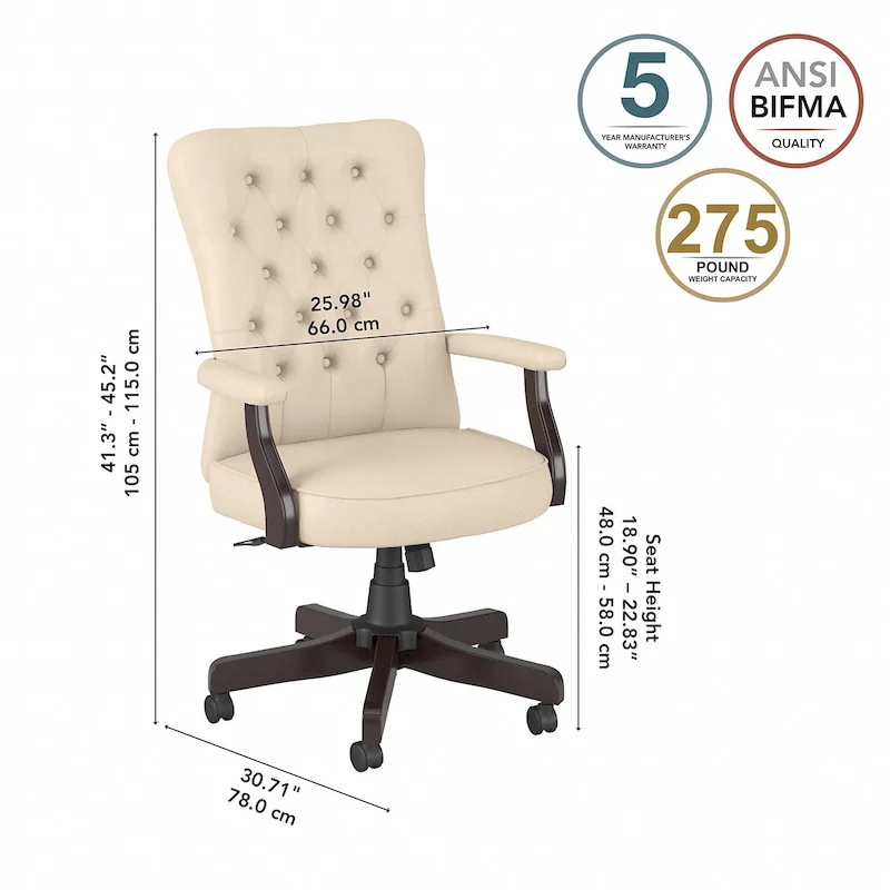 Key West High Back Tufted Office Chair with Arms by Bush Furniture