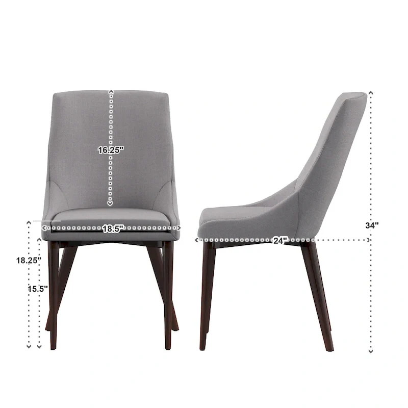 Sasha Mid-century Grey Fabric Upholstered Tapered Leg Dining Chairs (Set of 2)