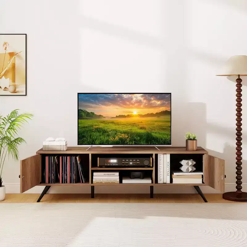 Costway TV Stand w/2 Storage Cabinets & Open Shelves 6 Support Feet for Living Room