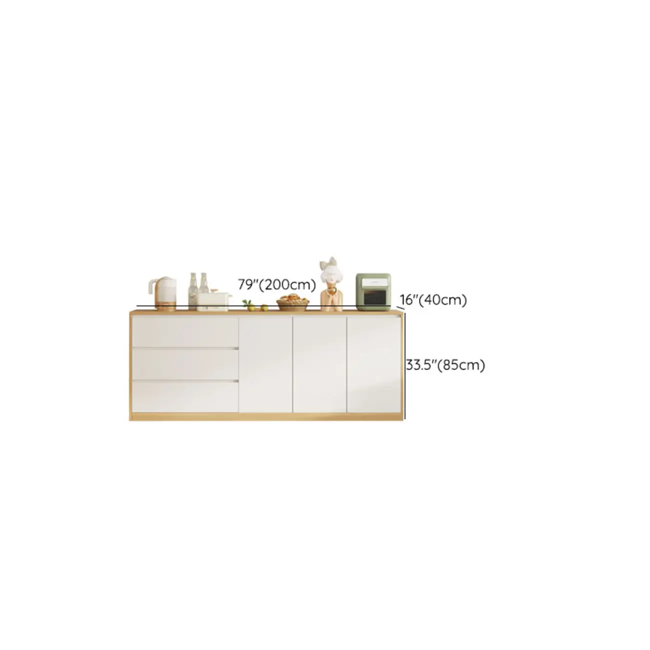 Modern Wooden Sideboard with 3 Drawers in White