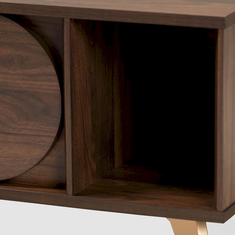 Edel Mid-Century Walnut Brown and Gold Finished Wood Coffee Table